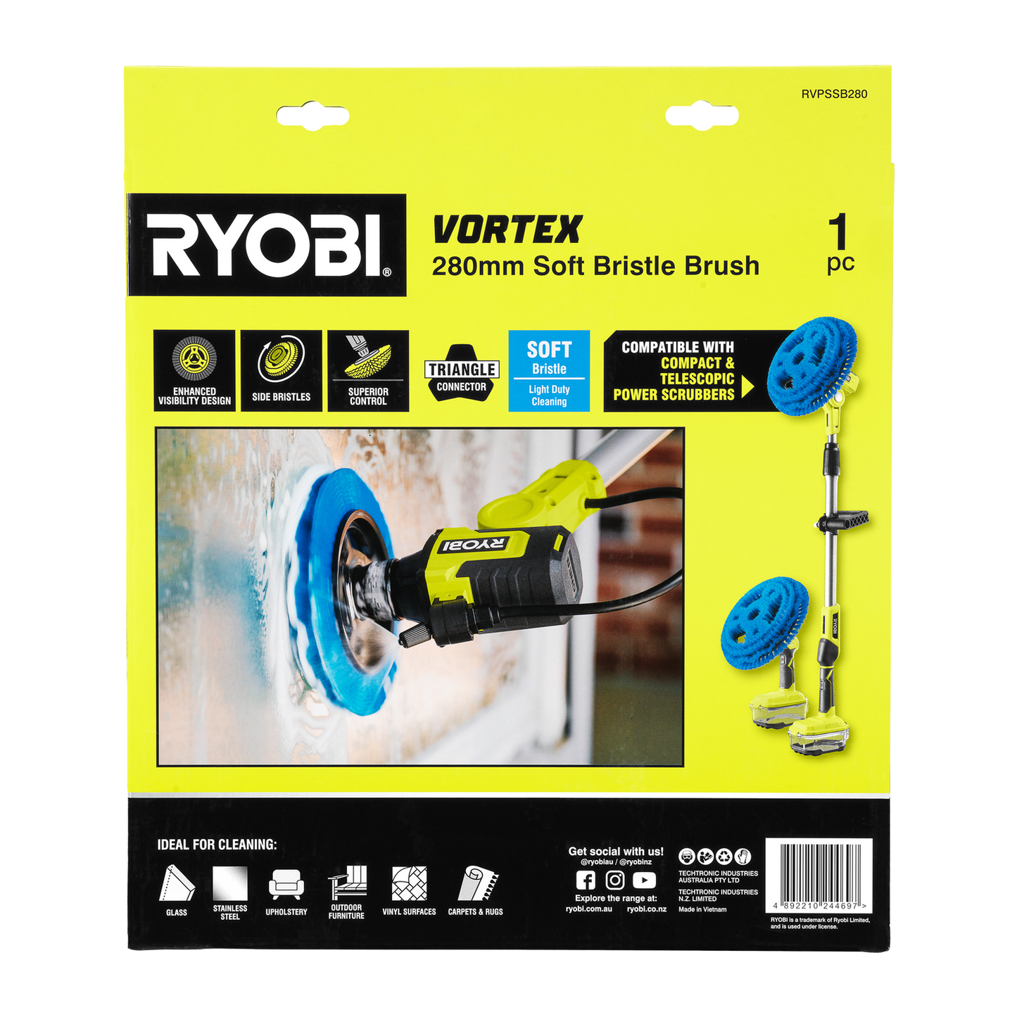 Ryobi Soft Bristle Power Scrubber Brush - 280mm