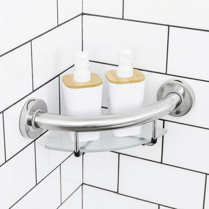 Evekare Corner Shelf With Grab Rail - 260mm Stainless Steel - Safety