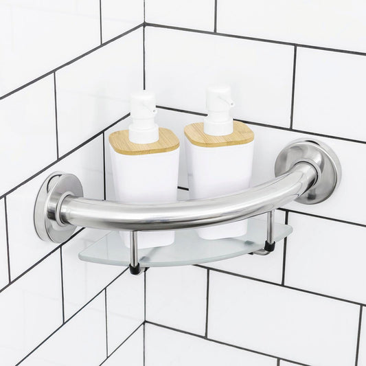 Evekare Corner Shelf With Grab Rail - 260mm Stainless Steel - Safety