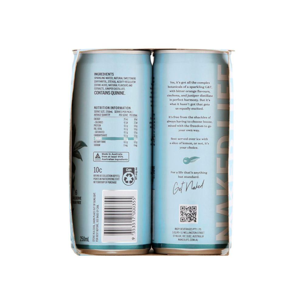 Naked Life Non-alcoholic Cocktail Gin & Tonic Can 250ml - 4 Pack