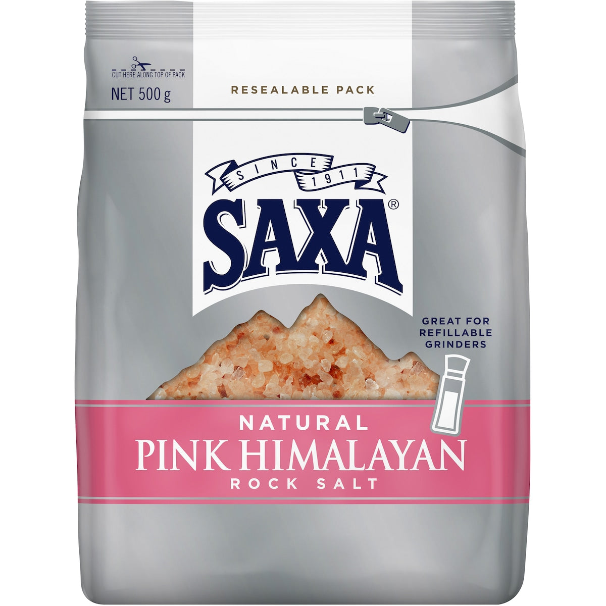 Saxa Refill Value Pack Natural Pink Himalayan Rock Salt 500g