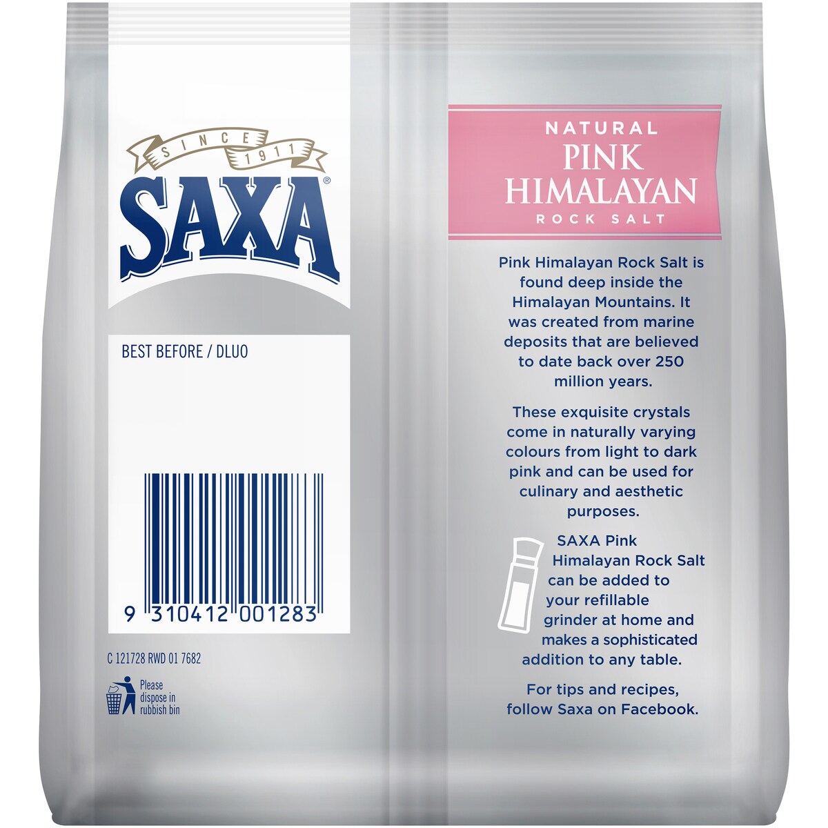 Saxa Refill Value Pack Natural Pink Himalayan Rock Salt 500g