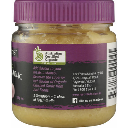 Justfoods Crushed Garlic Organic 185g