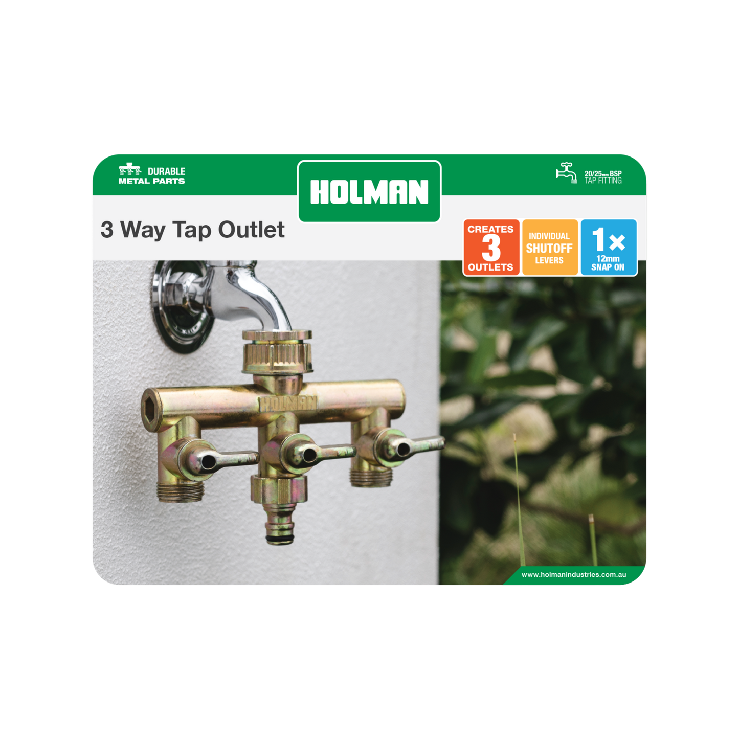 Holman 3 Way Metal Tap Outlet - 152 x 118 x 56mm