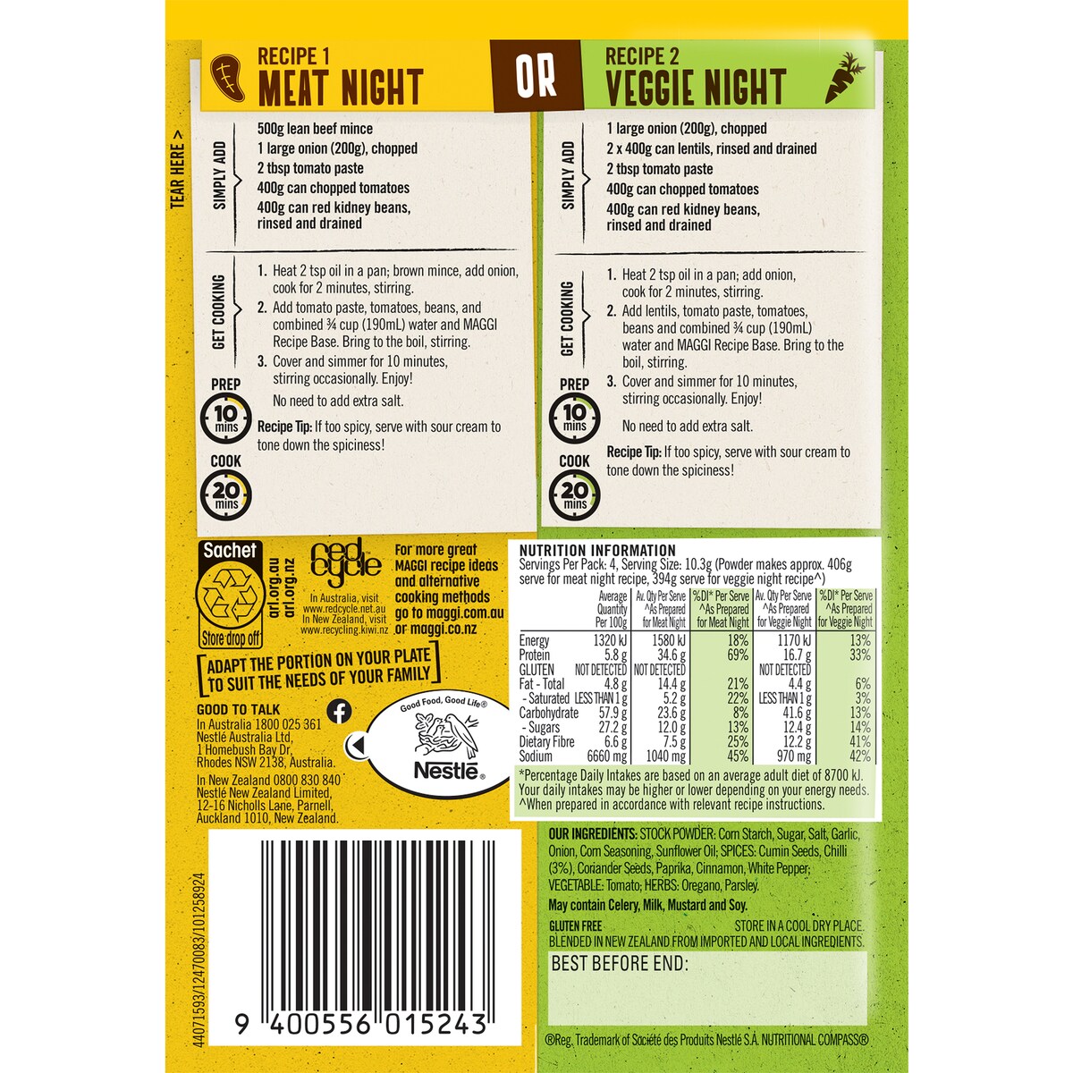 Maggi Dry Recipe Bases Your Meal Your Way Chilli Con Carne 41g