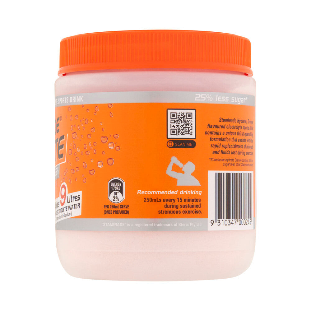 Staminade Hydrate 25% Less Sugar Orange Powder - 585g