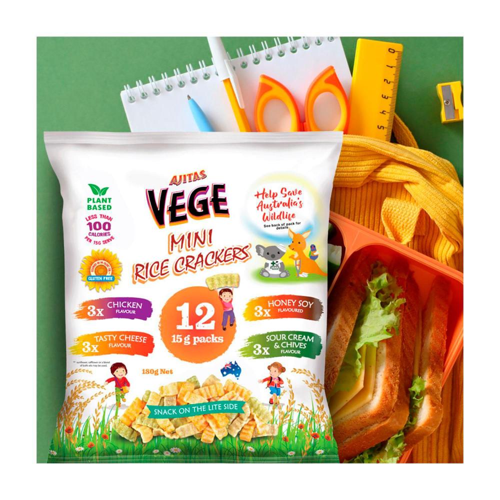 Vege Chips Mini Rice Crackers Multi 12 Pack - 180g