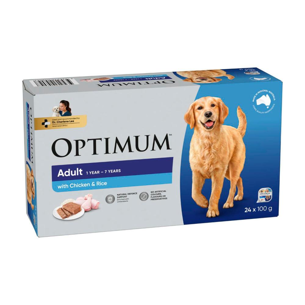 Optimum Adult Wet Dog Food With Chicken & Rice 24x100g Trays - 24 pack