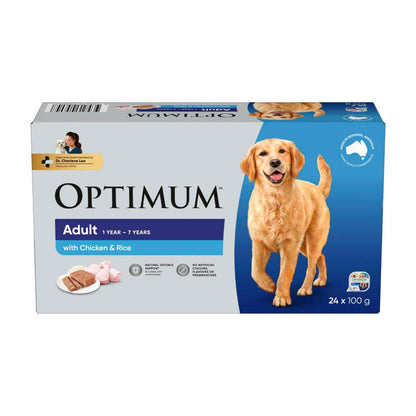 Optimum Adult Wet Dog Food With Chicken & Rice 24x100g Trays - 24 pack