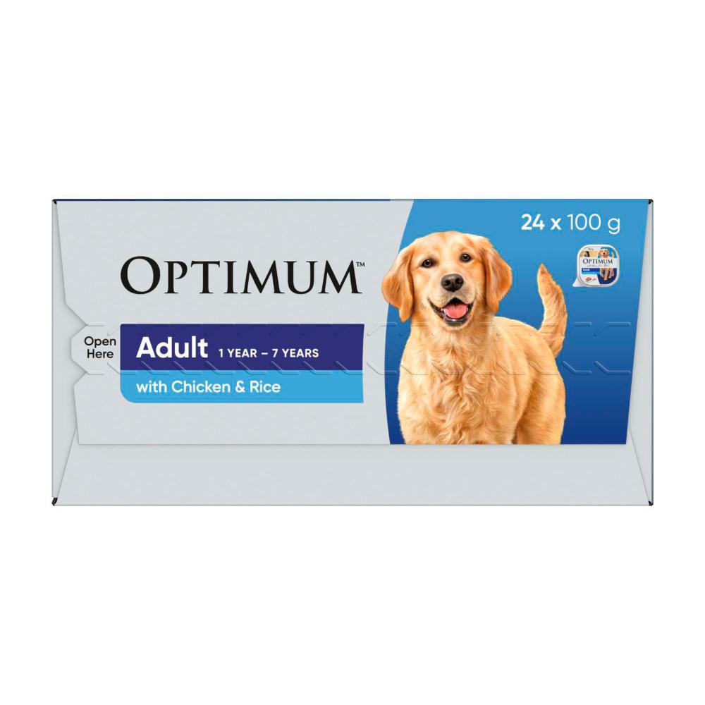 Optimum Adult Wet Dog Food With Chicken & Rice 24x100g Trays - 24 pack