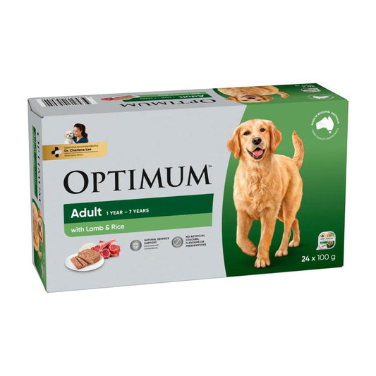 Optimum Adult Wet Dog Food With Lamb & Rice 24x100g Trays - 24 pack