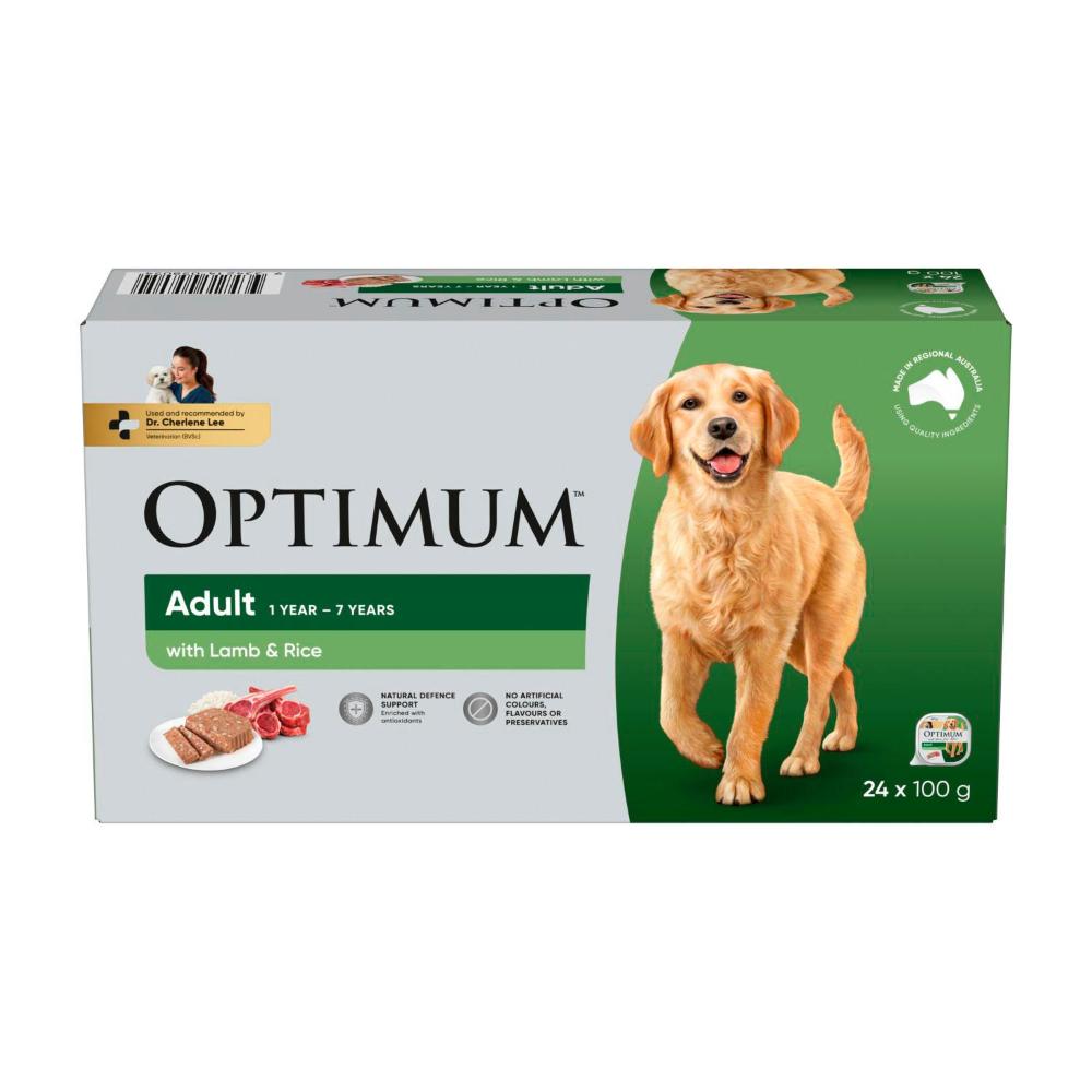 Optimum Adult Wet Dog Food With Lamb & Rice 24x100g Trays - 24 pack