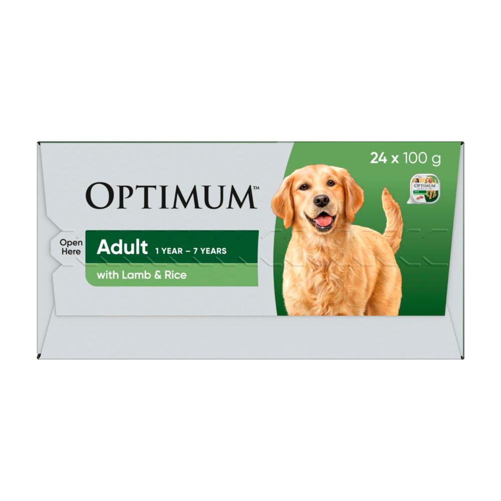 Optimum Adult Wet Dog Food With Lamb & Rice 24x100g Trays - 24 pack