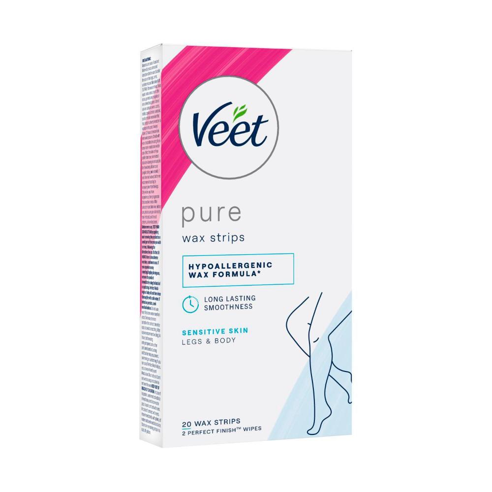 Veet Pure Hair Removal Cold Wax Strips Legs And Body - 20 Pack