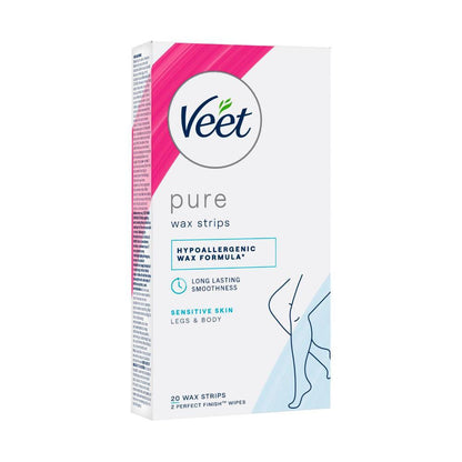 Veet Pure Hair Removal Cold Wax Strips Legs And Body - 20 Pack
