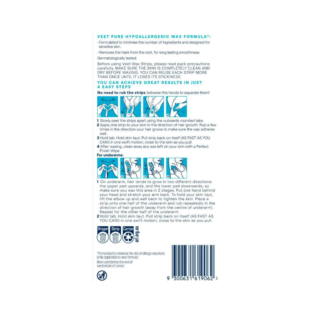 Veet Pure Hair Removal Cold Wax Strips Legs And Body - 20 Pack