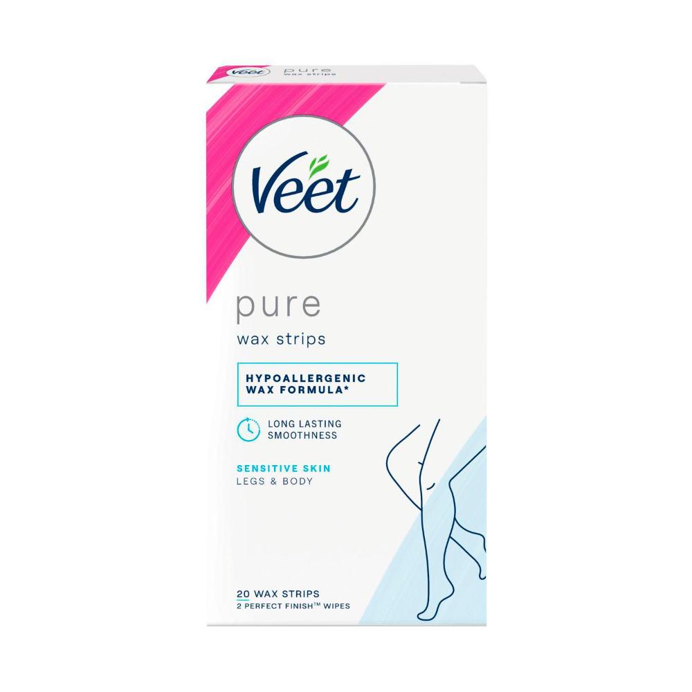 Veet Pure Hair Removal Cold Wax Strips Legs And Body - 20 Pack