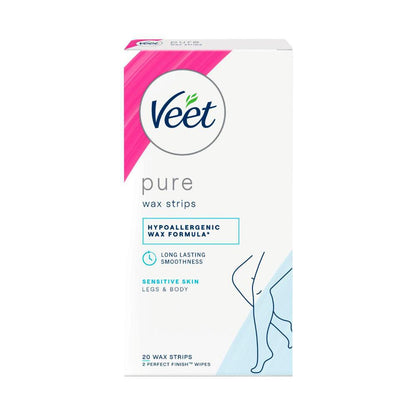 Veet Pure Hair Removal Cold Wax Strips Legs And Body - 20 Pack