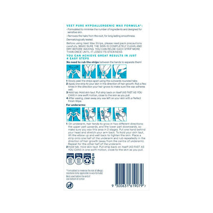 Veet Pure Hair Removal Cold Wax Strips Legs And Body - 40 Pack