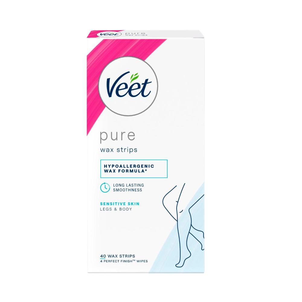 Veet Pure Hair Removal Cold Wax Strips Legs And Body - 40 Pack