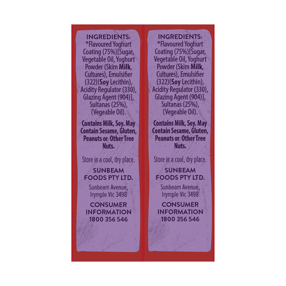 Sunbeam Yoghurt Coated Sultanas 6x30g - 180g