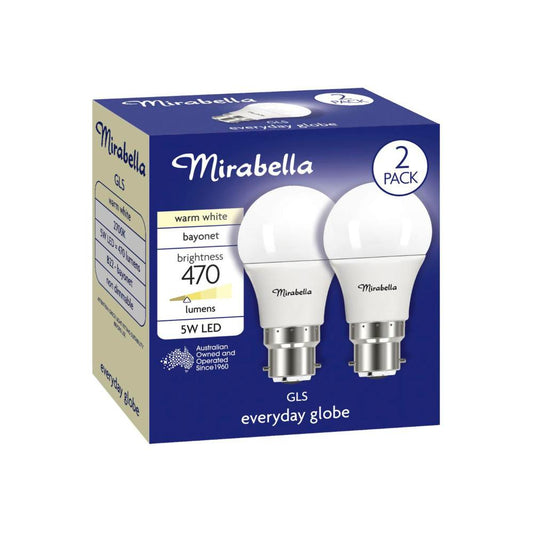 Mirabella Led Gls BC 5w 470lum 2700k Warm White - 2 pack