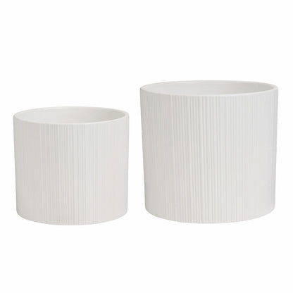 Ceramic Planters Set of 2 with Bamboo Stand White & 5.5L 3.3L