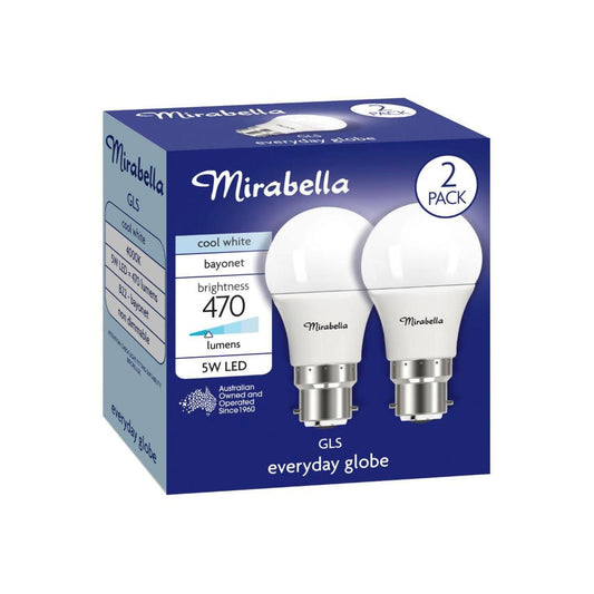 Mirabella Led Gls BC 5w 470lum 4000k Cool White - 2 pack