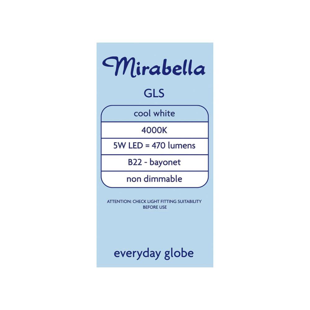 Mirabella Led Gls BC 5w 470lum 4000k Cool White - 2 pack