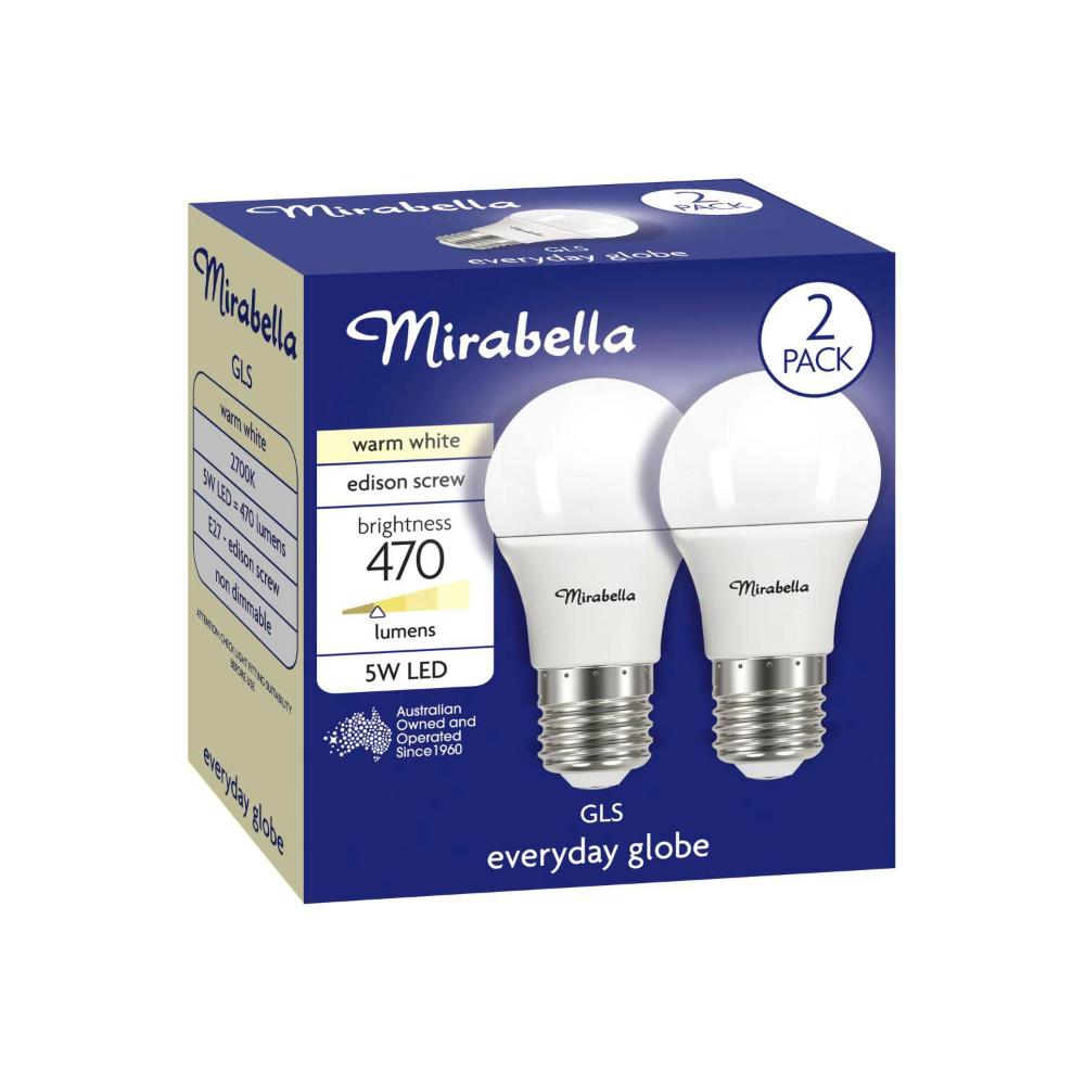 Mirabella Led Gls Es 5w 470lum 2700k Warm White - 2 pack