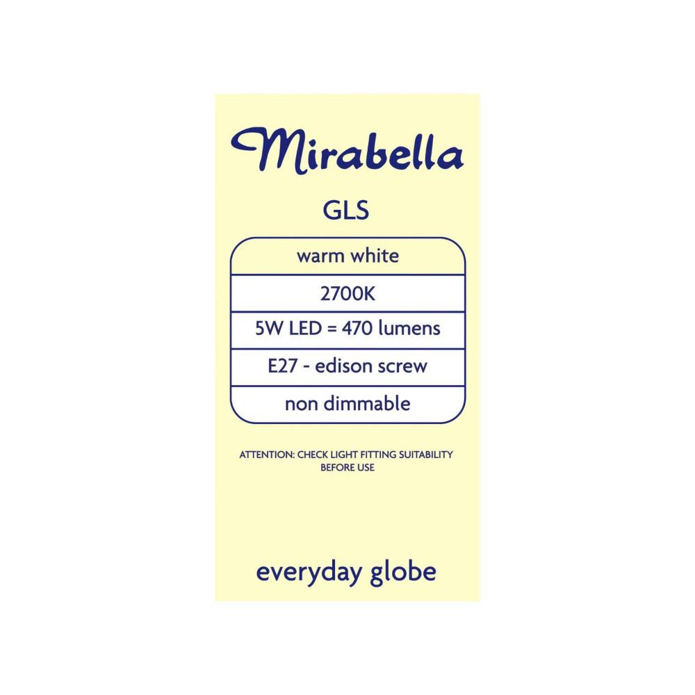 Mirabella Led Gls Es 5w 470lum 2700k Warm White - 2 pack