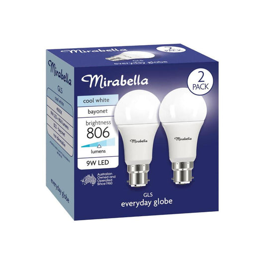 Mirabella Led Gls BC 9w 806lum 4000k Cool White - 2 pack