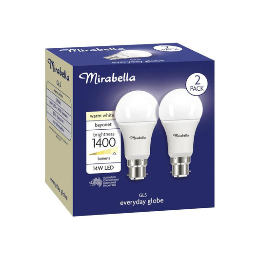 Mirabella Led Gls BC 14w 1400lum 2700k Warm White - 2 pack