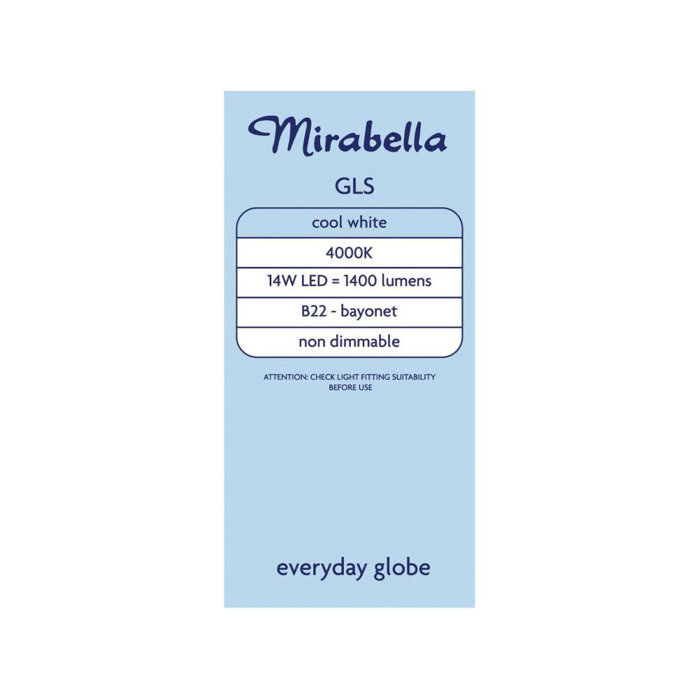 Mirabella Led Gls BC 14w 1400lum 2700k Warm White - 2 pack