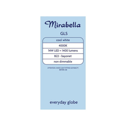 Mirabella Led Gls BC 14w 1400lum 2700k Warm White - 2 pack