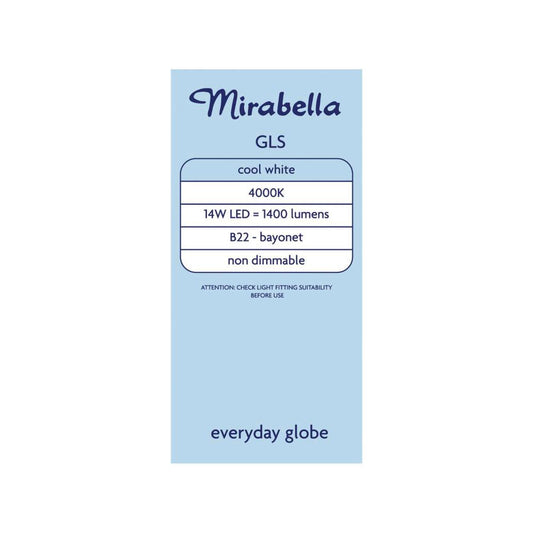 Mirabella Led Gls BC 14w 1400lum 2700k Warm White - 2 pack