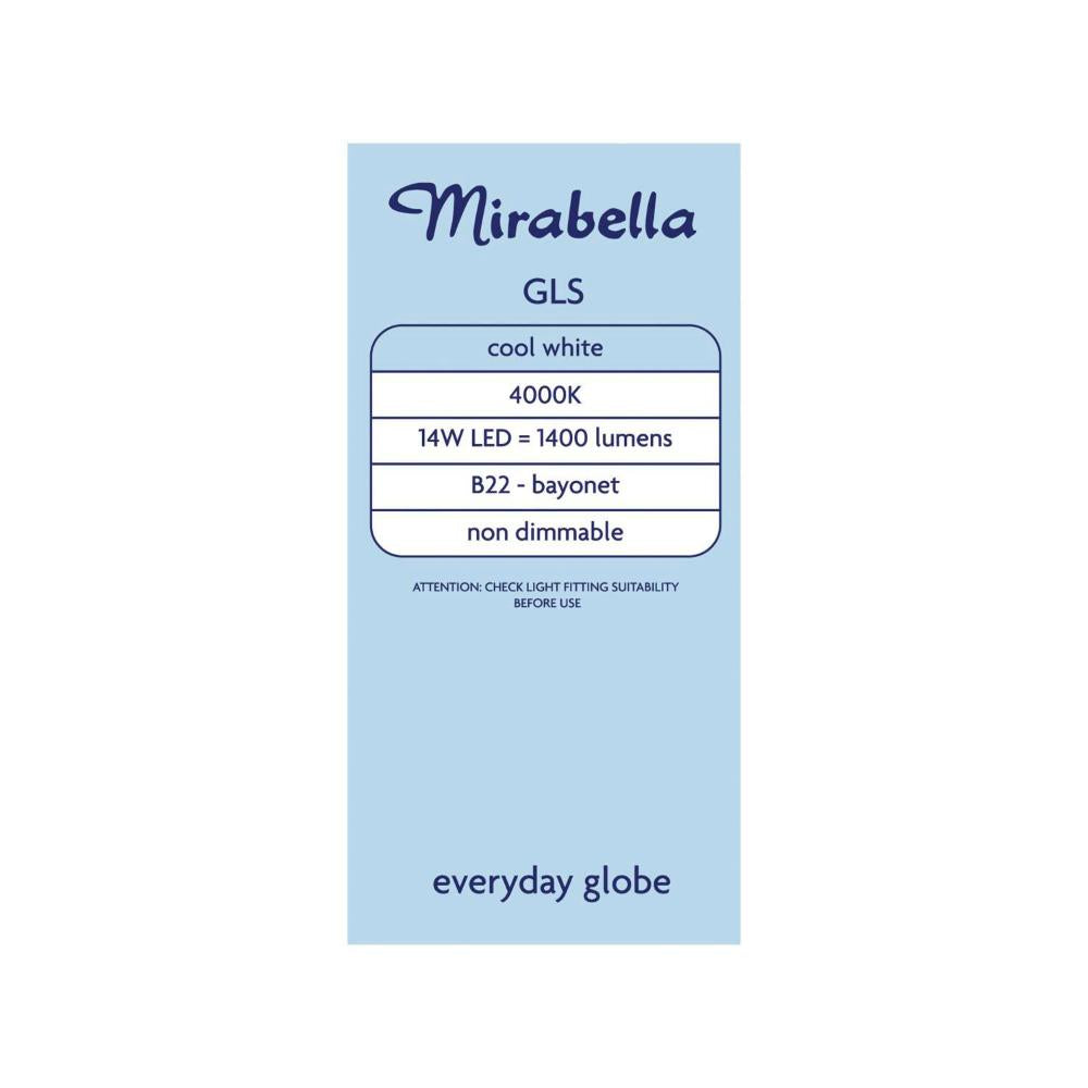 Mirabella Led Gls BC 14w 1400lum 4000k Cool White - 2 pack