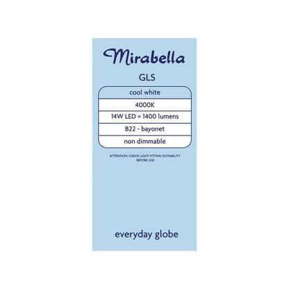 Mirabella Led Gls BC 14w 1400lum 4000k Cool White - 2 pack