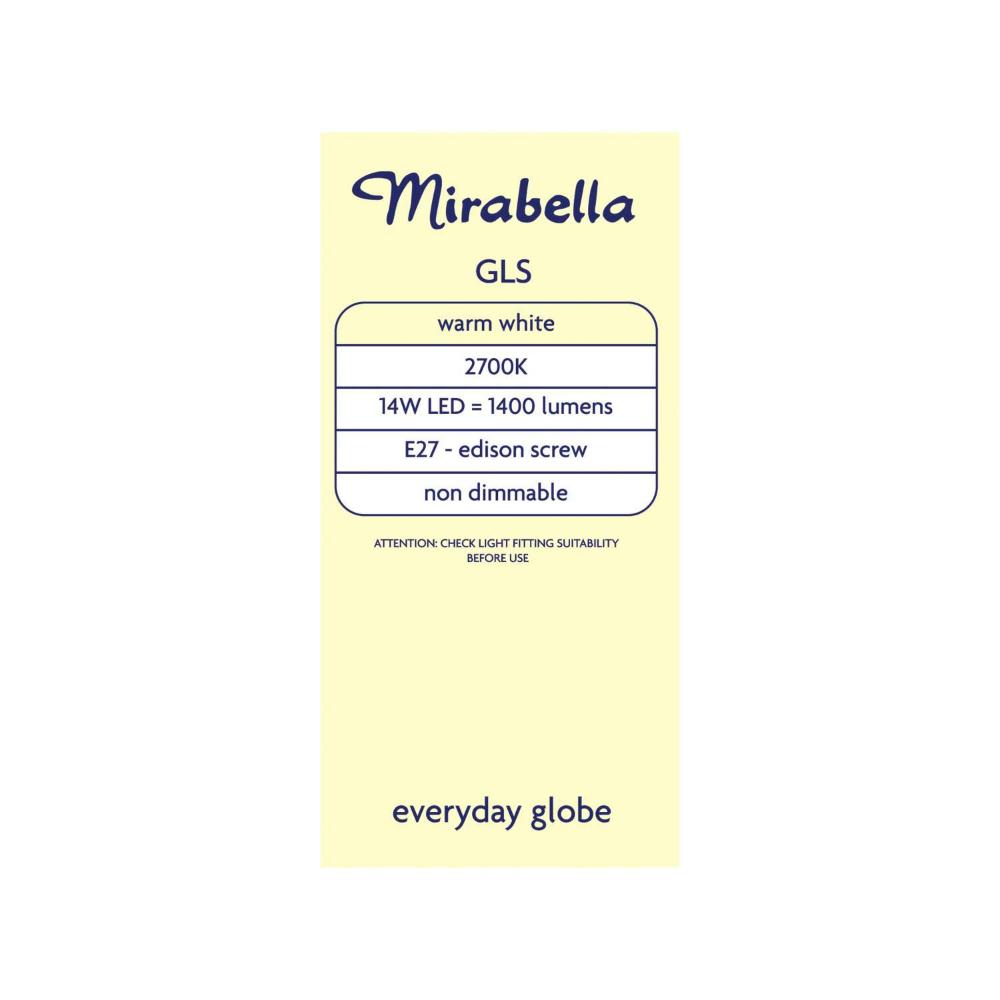 Mirabella Led Gls Es 14w 1400lum 2700k Warm White - 2 pack