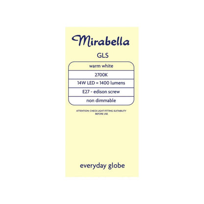 Mirabella Led Gls Es 14w 1400lum 2700k Warm White - 2 pack