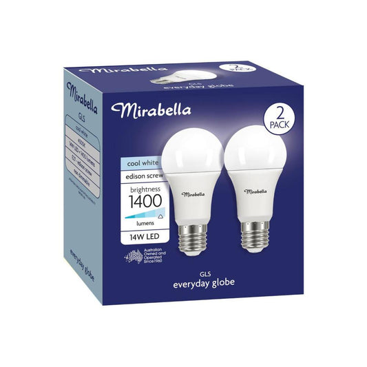 Mirabella Led Gls Es 14w 1400lum 4000k Cool White - 2 pack