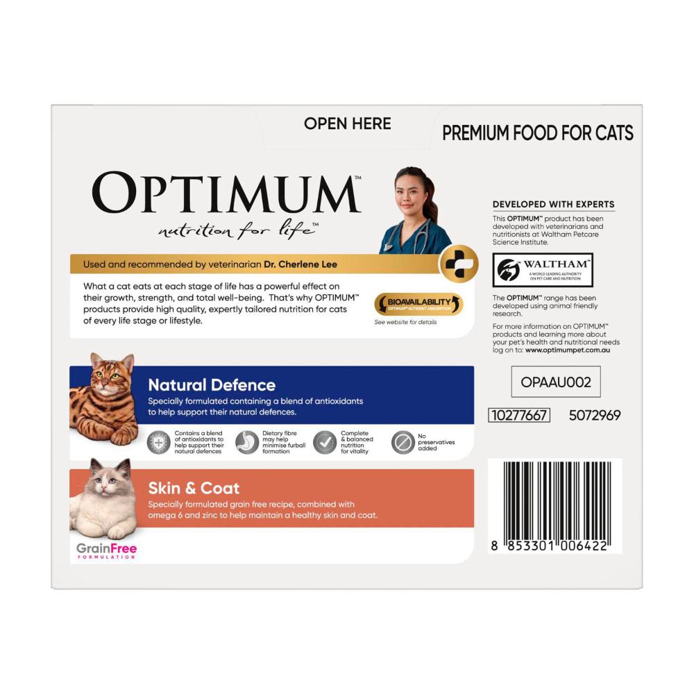 Optimum Adult Wet Cat Food Natural Defences With Chicken & Skin & Coat With Salmon 12x85g - 12 pack