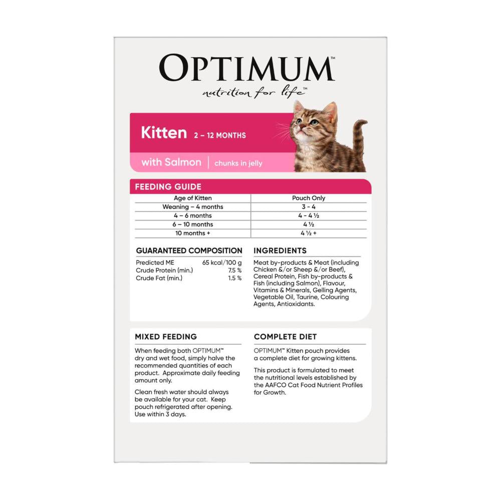 Optimum Kitten Healthy Development Chunks In Jelly Salmon Cat Food 12x85g - 12 pack