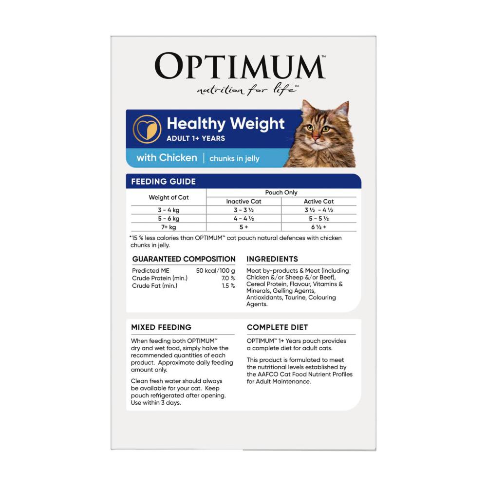Optimum 1 + Weight Control Wet Cat Food With Chicken Chunks In Jelly 12x85g Pouches - 12 pack