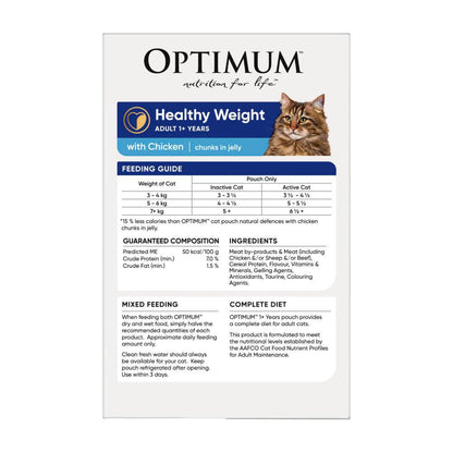Optimum 1 + Weight Control Wet Cat Food With Chicken Chunks In Jelly 12x85g Pouches - 12 pack