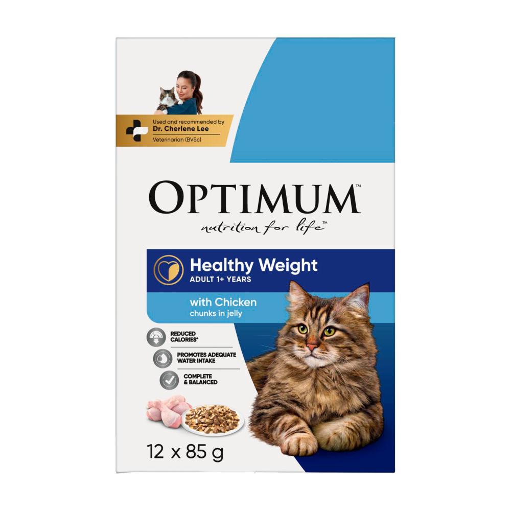 Optimum 1 + Weight Control Wet Cat Food With Chicken Chunks In Jelly 12x85g Pouches - 12 pack