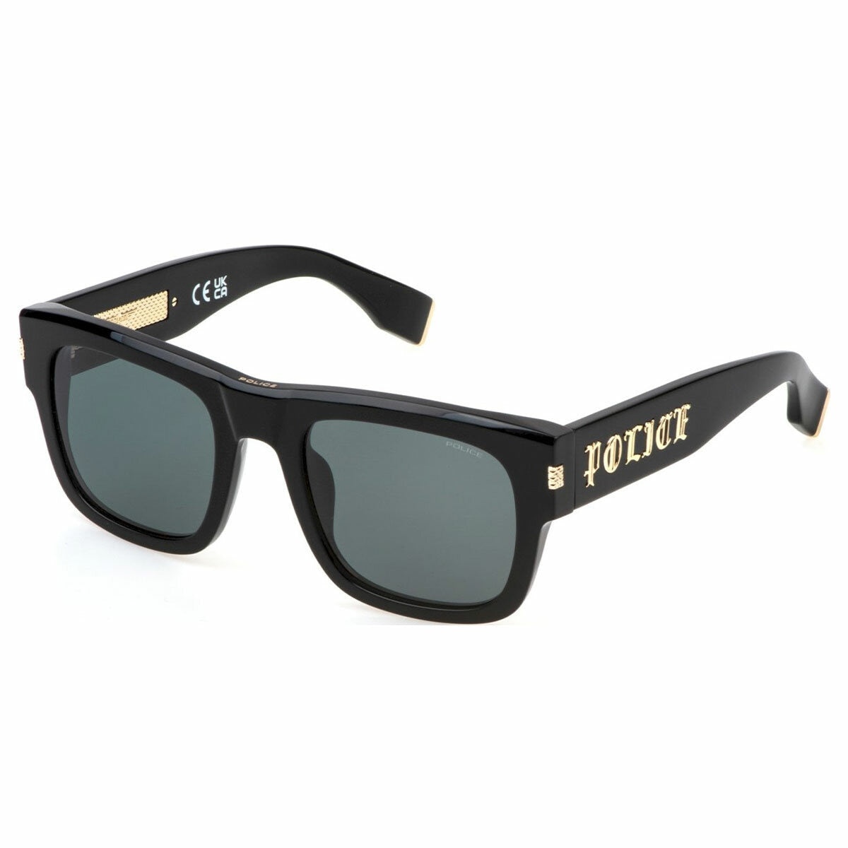 Police Men's Sunglasses SPLP33E 700Y Shiny Black Oval Grey/Green
