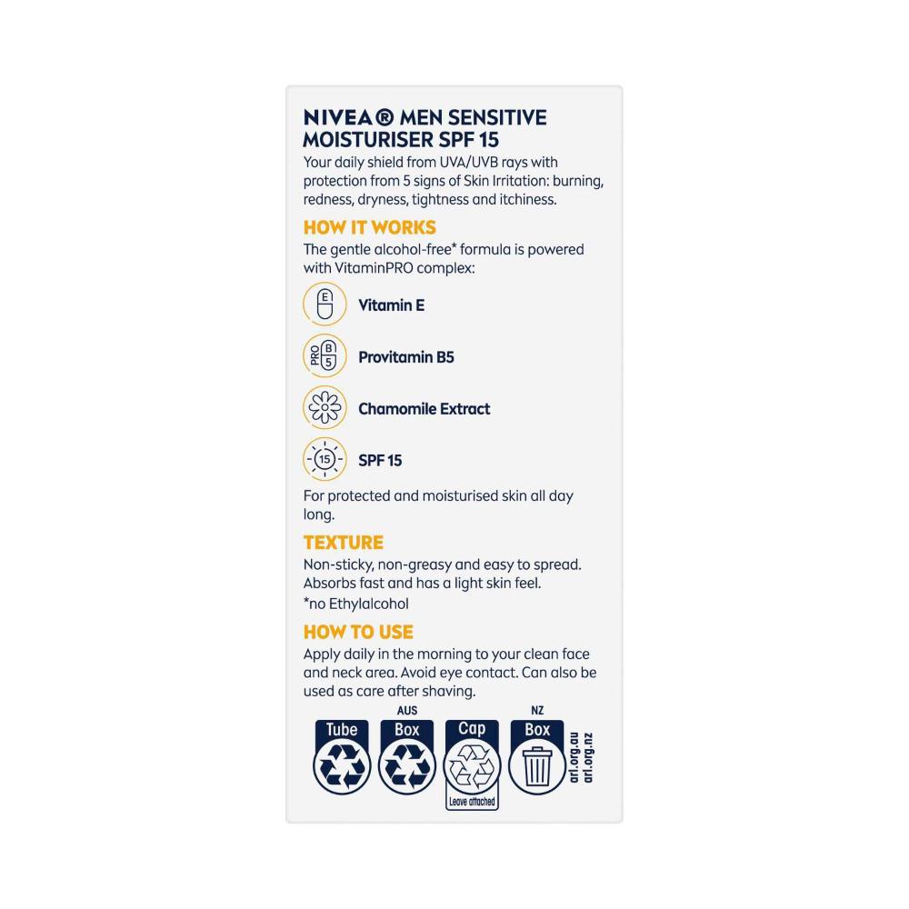 Nivea Men Sensitive Protective Moisturiser SPF15 - 75mL