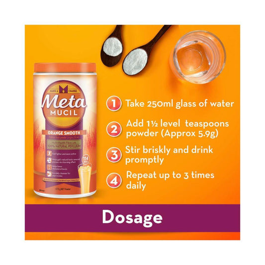 Metamucil Powder 114 Dose Daily Fibre Supplement Smooth Orange - 673g