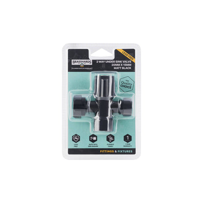 Brasshards 2 Way Under Sink Valve - 20mm x 15mm - Matt Black